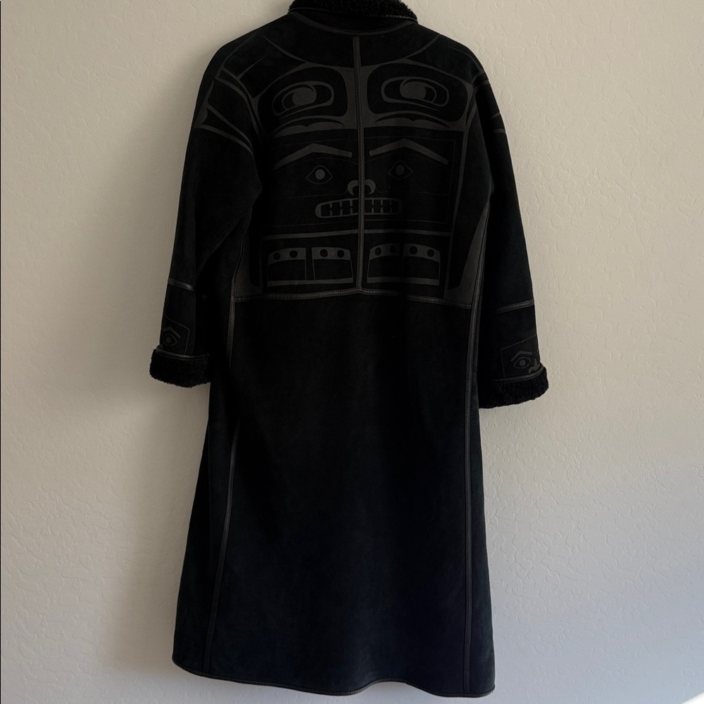 native american shearling coat black Sz M/L - Picture 5 of 10
